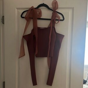 Zara Rust Crop Top with Ribbon Ties